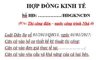 Hợp đồng giao khoán nhân công điện nước